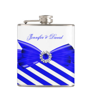 Royal Blue White Stripe Wedding Verlobung Flachmann