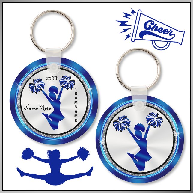 Royal Blue, White und Black Chereleader Schlüssela Schlüsselanhänger (Cheerleading Party Favors, Personalized Cheer Keychains. Great for, Cheerleading Bag Tags, too.)