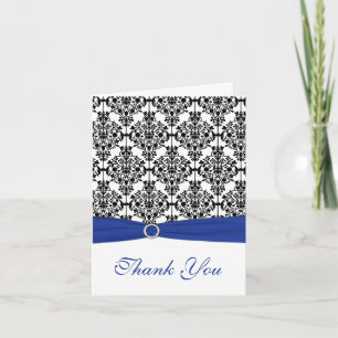 Royal Blue, White und Black Damask Dankeschön Card Dankeskarte