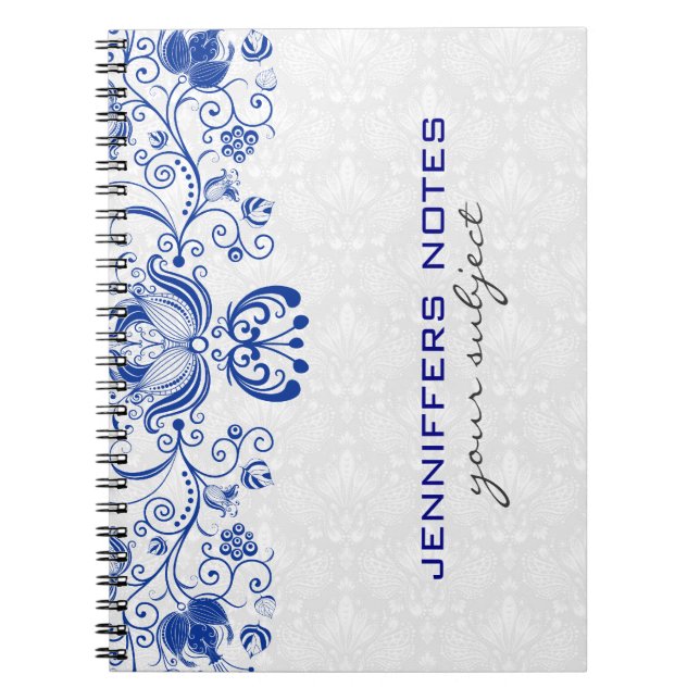 Royal Blue & White Vintag Damasks & Wirbel 2 Notizblock (Vorderseite)