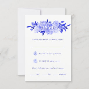 Royal Blue & White Watercolor Floral Mitzvah UAWG RSVP Karte