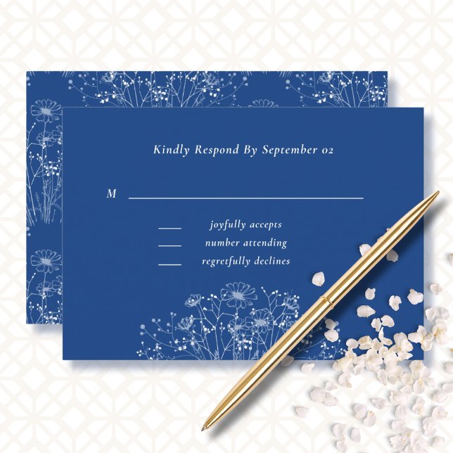 Royal Blue White Wildblume Boho Wedding RSVP (Von Creator hochgeladen)