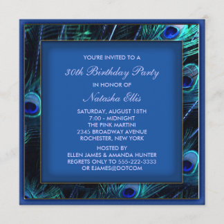 Royal Blue Womans Peacock Birthday Party Einladung