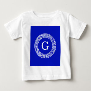 Royal Blue Wt Griechischer Schlüsselrahmen Initial Baby T-shirt
