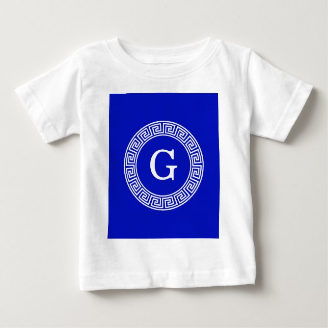 Royal Blue Wt Griechischer Schlüsselrahmen Initial Baby T-shirt (Vorderseite)