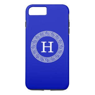 Royal Blue Wt Griechischer Schlüsselrahmen Initial Case-Mate iPhone Hülle