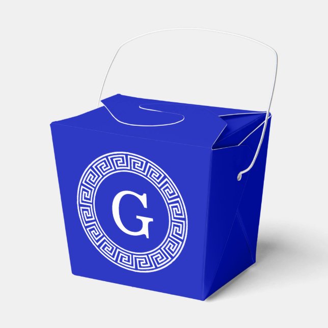 Royal Blue Wt Griechischer Schlüsselrahmen Initial Geschenkschachtel (Vorderseite)