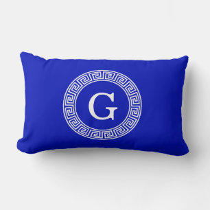 Royal Blue Wt Griechischer Schlüsselrahmen Initial Lendenkissen