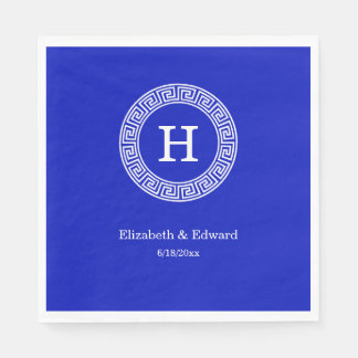 Royal Blue Wt Griechischer Schlüsselrahmen Initial Serviette