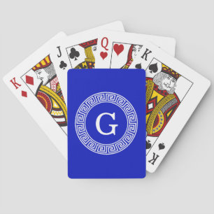 Royal Blue Wt Griechischer Schlüsselrahmen Initial Spielkarten