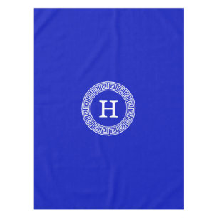 Royal Blue Wt Griechischer Schlüsselrahmen Initial Tischdecke