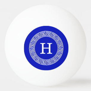 Royal Blue Wt Griechischer Schlüsselrahmen Initial Tischtennisball