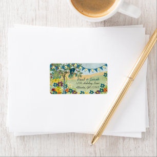 Royal Blue & Yellow Bunting Vintag Love Birds Adressaufkleber