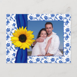 Royal Blue Yellow Damask Sonnenblume Save the Date Ankündigungspostkarte