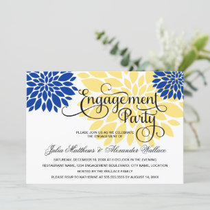 Royal Blue Yellow Floral Burst Engagement Party Einladung
