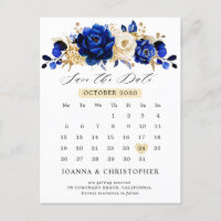 Royal Blue Yellow Gold Calendar Save the Date