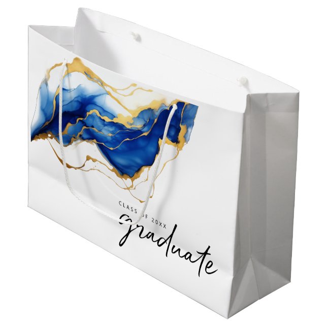 Royal Blue Yellow Gold "Class of" graduate Große Geschenktüte (Vorderseite Schrägansicht)
