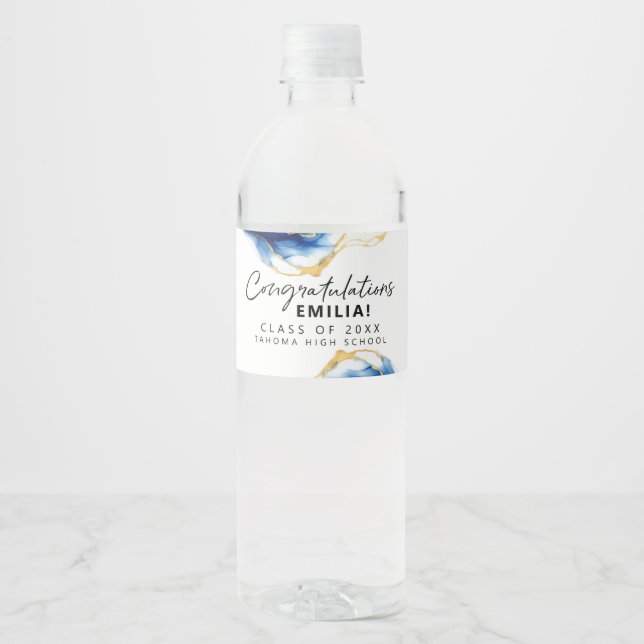 Royal Blue Yellow Gold Eleganter Abschluss Wasserflaschenetikett (Vorderseite)