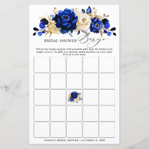 Royal Blue Yellow Gold Floral Brautparty Bingo