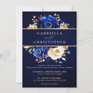Royal Blue Yellow Gold Floral Brautparty Invita Einladung
