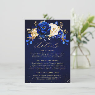 Royal Blue Yellow Gold Floral Wedding Details Encl Begleitkarte