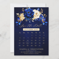 Royal Blue Yellow Gold Metallic Floral calendar Sa