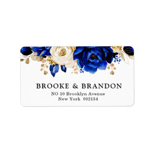 Royal Blue Yellow Gold Metallic Floral Wedding Adressaufkleber