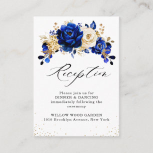 Royal Blue Yellow Gold Metallic Floral Wedding Begleitkarte