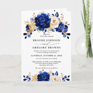 Royal Blue Yellow Gold Metallic Floral Wedding Einladung