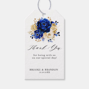 Royal Blue Yellow Gold Metallic Floral Wedding Geschenkanhänger