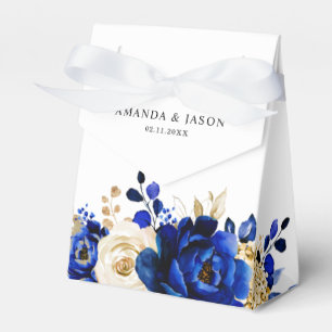 Royal Blue Yellow Gold Metallic Floral Wedding Geschenkschachtel