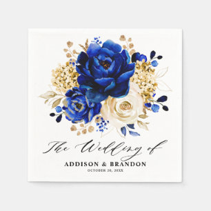 Royal Blue Yellow Gold Metallic Floral Wedding Serviette