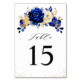 Royal Blue Yellow Gold Metallic Floral Wedding Tischnummer