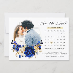 Royal Blue Yellow Gold Metallic Save The Date