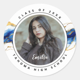 Royal Blue Yellow Gold Photo Graduation seal Runder Aufkleber