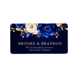 Royal Blue Yellow Metallic Floral Wedding Labrador Adressaufkleber
