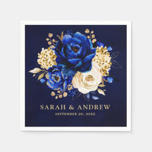 Royal Blue Yellow Metallic Floral Wedding Nickerch Serviette