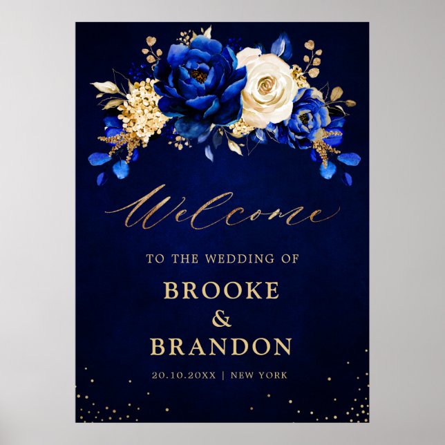 Royal Blue Yellow Metallic Wedding Welcome Po Poster (Vorne)