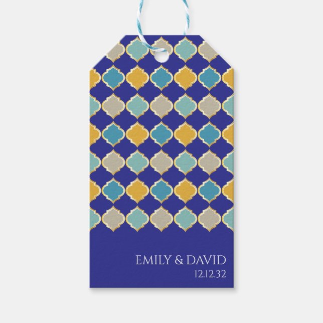 Royal Blue Yellow Wedding Geschenkanhänger (Vorderseite)