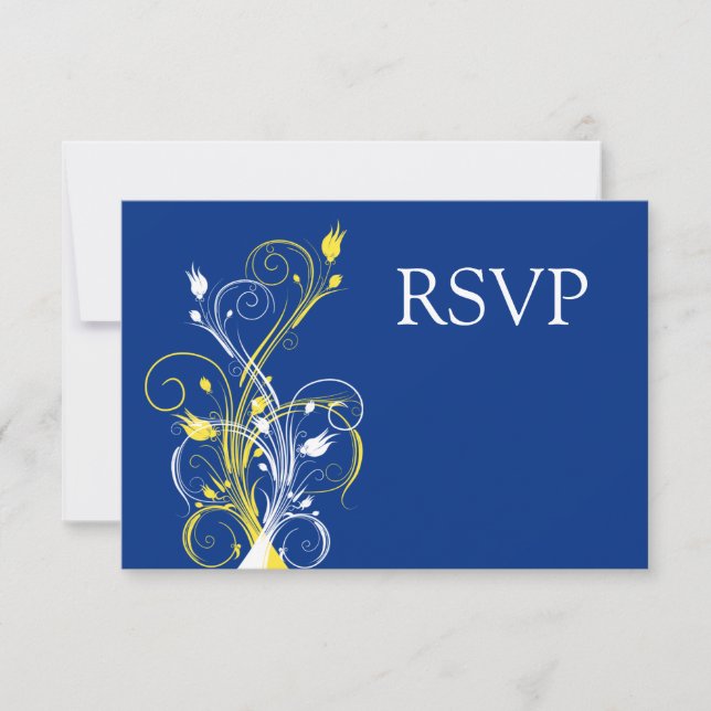 Royal Blue, Yellow, White Floral Wedding RSVP Einladung (Vorderseite)
