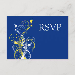 Royal Blue, Yellow, White Floral Wedding RSVP Einladung