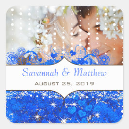 Royal Blue Your Foto Romantic Heaf Quadratischer Aufkleber