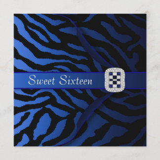 Royal Blue Zebra 16 . Geburtstag Party Einladung