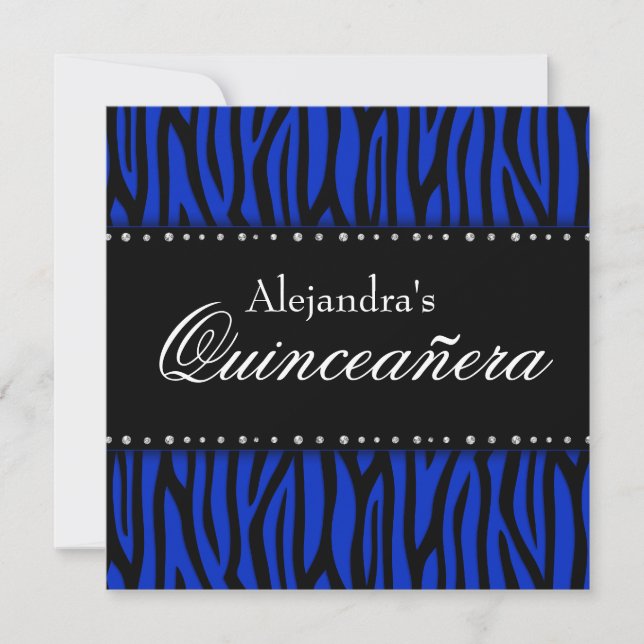 Royal Blue Zebra Diamonds Quinceanera Einladung (Vorderseite)