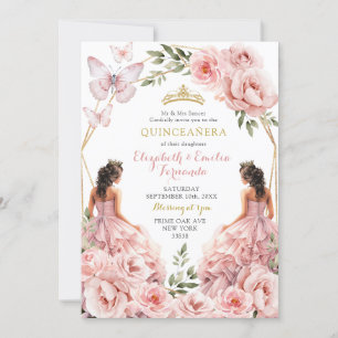 Royal Blush Pink Twins Geometric Quinceañera Einladung