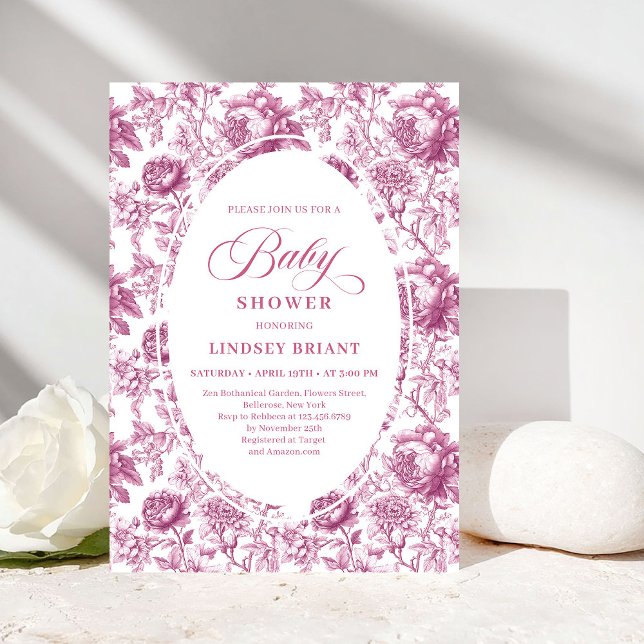 Royal Blush Rose Pattern Toile Baby Shower Invite Einladung (Royal Blush Rose Pattern Toile Baby Shower Invitation)