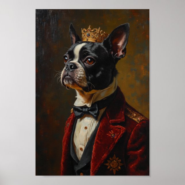 Royal Boston Terrier Portrait Poster (Vorne)