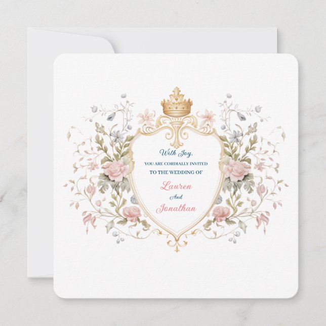 Royal Botanical Elegant Regal Floral Crest Wedding Einladung (Vorderseite)