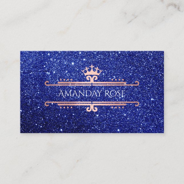 Royal Brand Name Rose White Blue Navy Glitzer Visitenkarte (Vorderseite)