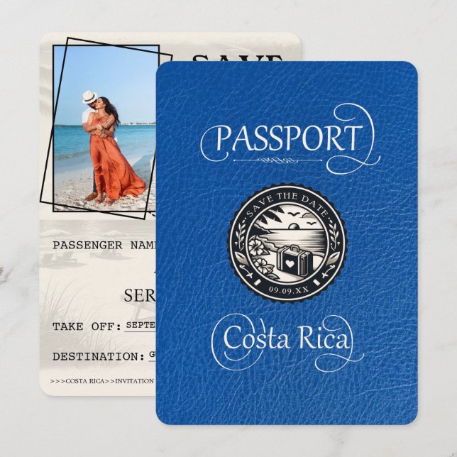 Royal Brlue Costa Rica Passport Save The Date (Vorne/Hinten)